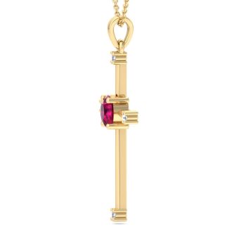 1/2 Carat Ruby and Diamond Cross Necklace In 14K Yellow Gold Over Sterling Silver, 18 Inches