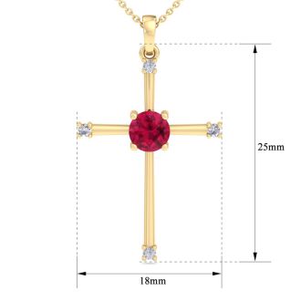 1/2 Carat Ruby and Diamond Cross Necklace In 14K Yellow Gold Over Sterling Silver, 18 Inches
