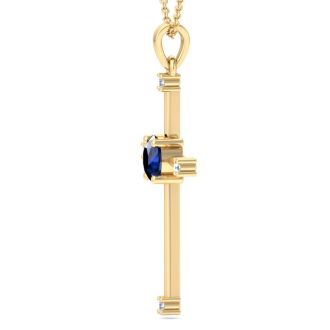 1/2 Carat Sapphire and Diamond Cross Necklace In 14K Yellow Gold, 18 Inches