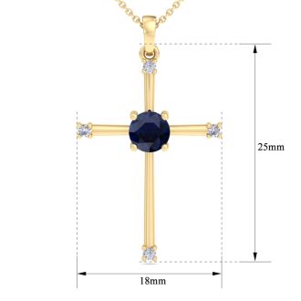 1/2 Carat Sapphire and Diamond Cross Necklace In 14K Yellow Gold Over Sterling Silver, 18 Inches