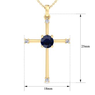 1/2 Carat Sapphire and Diamond Cross Necklace In 14K Yellow Gold, 18 Inches