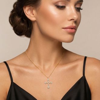 1/2 Carat Diamond Cross Necklace In 14K Yellow Gold Over Sterling Silver, 18 Inches