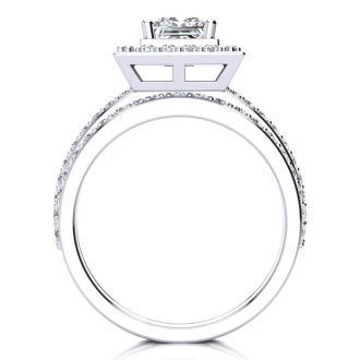 2 Carat Princess Cut Halo Lab Grown Diamond Bridal Set in 14k White Gold