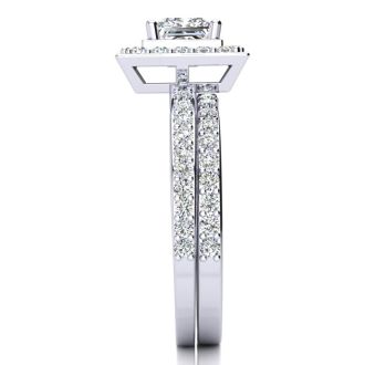 2 Carat Princess Cut Halo Lab Grown Diamond Bridal Set in 14k White Gold