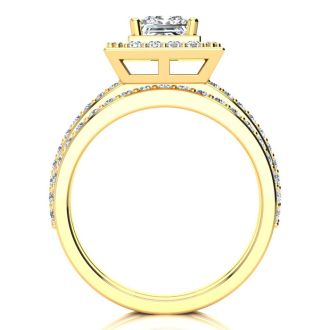2 Carat Princess Cut Halo Lab Grown Diamond Bridal Set in 14k Yellow Gold