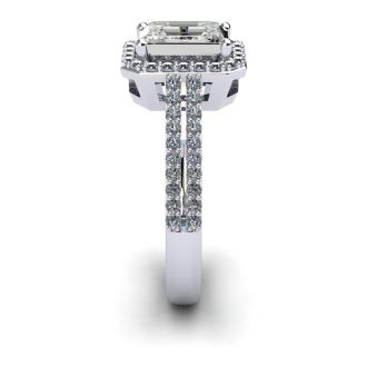 1 1/2 Carat Octagon Shape Moissanite and Halo Diamond Ring In Sterling Silver