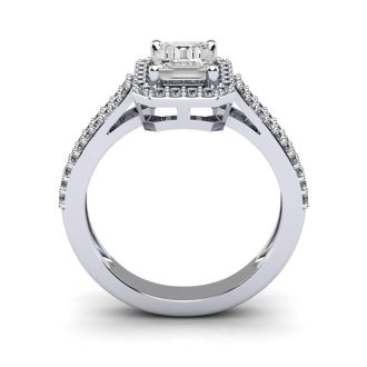 1 1/2 Carat Octagon Shape Moissanite and Halo Diamond Ring In Sterling Silver