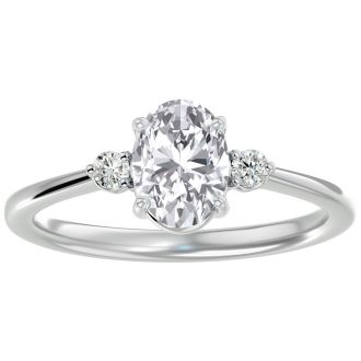 1 1/3 Carat Oval Shape Moissanite and Diamond Ring In Sterling Silver