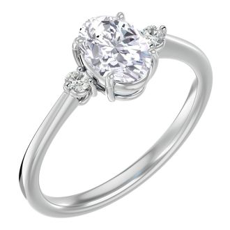 1 1/3 Carat Oval Shape Moissanite and Diamond Ring In Sterling Silver