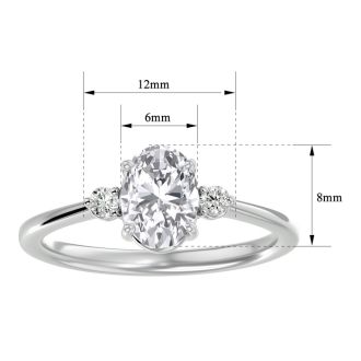 1 1/3 Carat Oval Shape Moissanite and Diamond Ring In Sterling Silver