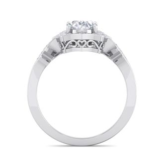 1 1/2 Carat Oval Shape Moissanite and Halo Diamond Ring In Sterling Silver