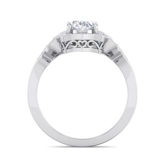 1 1/2 Carat Oval Shape Moissanite and Halo Diamond Ring In Sterling Silver