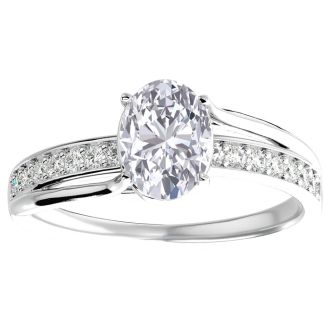 1 1/2 Carat Oval Shape Moissanite and Diamond Ring In Sterling Silver