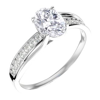 1 1/2 Carat Oval Shape Moissanite and Diamond Ring In Sterling Silver