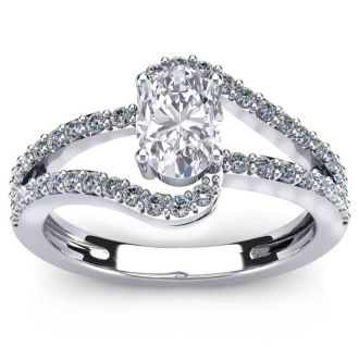 1.40 Carat Oval Shape Moissanite and Diamond Fancy Ring In Sterling Silver
