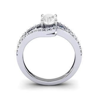 1.40 Carat Oval Shape Moissanite and Diamond Fancy Ring In Sterling Silver