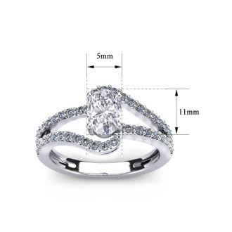 1.40 Carat Oval Shape Moissanite and Diamond Fancy Ring In Sterling Silver