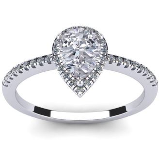 1 Carat Pear Shape Moissanite and Halo Diamond Ring In Sterling Silver