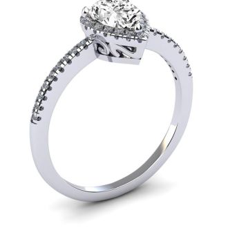1 Carat Pear Shape Moissanite and Halo Diamond Ring In Sterling Silver