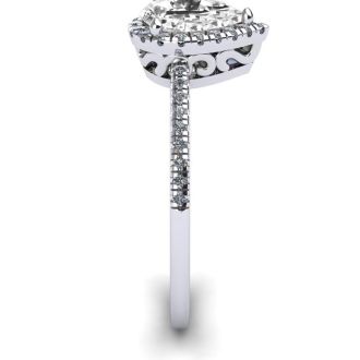 1 Carat Pear Shape Moissanite and Halo Diamond Ring In Sterling Silver