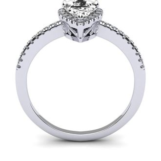 1 Carat Pear Shape Moissanite and Halo Diamond Ring In Sterling Silver