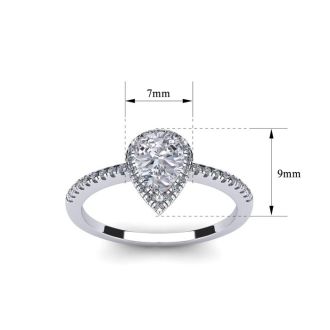 1 Carat Pear Shape Moissanite and Halo Diamond Ring In Sterling Silver