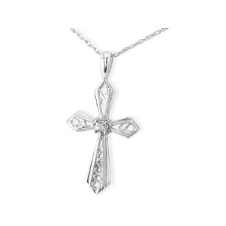 Filigree Diamond Cross Pendant in 10k White Gold