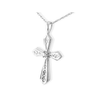 Filigree Diamond Cross Pendant in 10k White Gold