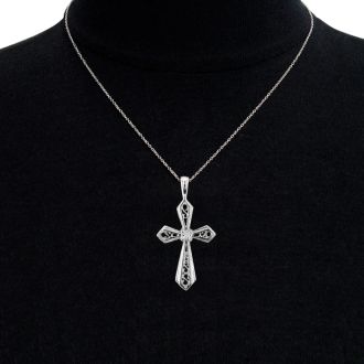 Filigree Diamond Cross Pendant in 10k White Gold