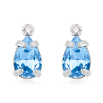 1ct Pear Shaped Blue Topaz and Diamond Earrings in 14k White Gold
