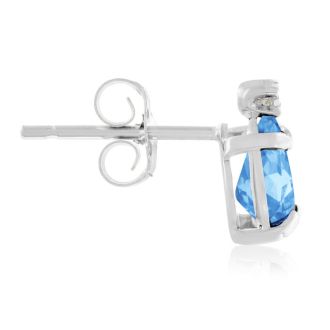 1ct Pear Shaped Blue Topaz and Diamond Earrings in 14k White Gold
