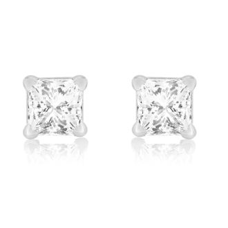 1/4ct Princess Diamond Stud Earrings in 14k White Gold. Closeout.