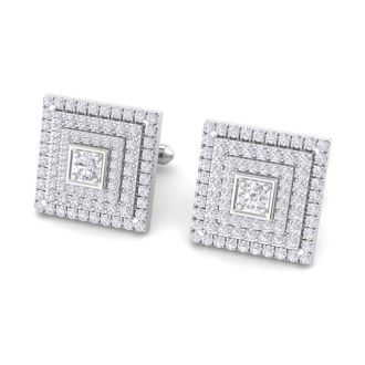 3 1/2 Carat Diamond Cufflinks For Men In 14 Karat White Gold