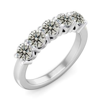 Estate Jewelry 2 Carat Five Lab Grown Diamond Wedding Band In Platinum, Size 8