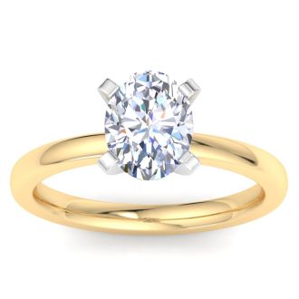 2 Carat Oval Shape Lab Grown Diamond Ring In 14K Yellow Gold, Solitaire