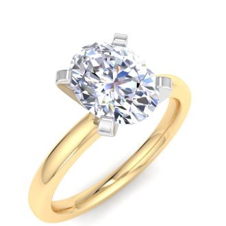 2 Carat Oval Shape Lab Grown Diamond Ring In 14K Yellow Gold, Solitaire