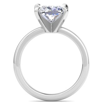 3 Carat Cushion Cut Lab Grown Diamond Ring In 14K White Gold, Solitaire
