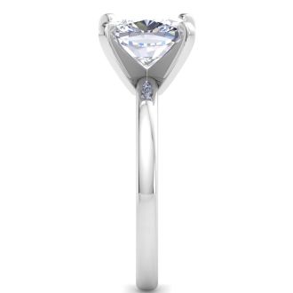 3 Carat Cushion Cut Lab Grown Diamond Ring In 14K White Gold, Solitaire