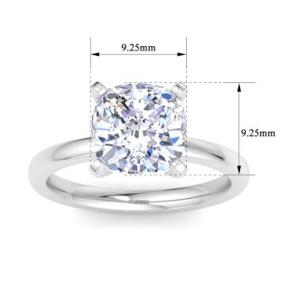 3 Carat Cushion Cut Lab Grown Diamond Ring In 14K White Gold, Solitaire