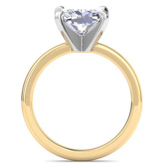 3 Carat Cushion Cut Lab Grown Diamond Ring In 14K Yellow Gold, Solitaire