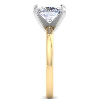3 Carat Cushion Cut Lab Grown Diamond Ring In 14K Yellow Gold, Solitaire
