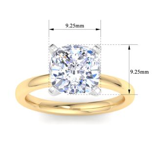 3 Carat Cushion Cut Lab Grown Diamond Ring In 14K Yellow Gold, Solitaire