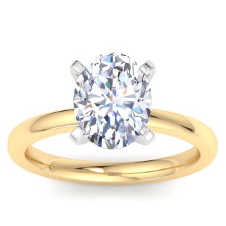 3 Carat Oval Shape Lab Grown Diamond Ring In 14K Yellow Gold, Solitaire