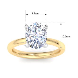 3 Carat Oval Shape Lab Grown Diamond Ring In 14K Yellow Gold, Solitaire