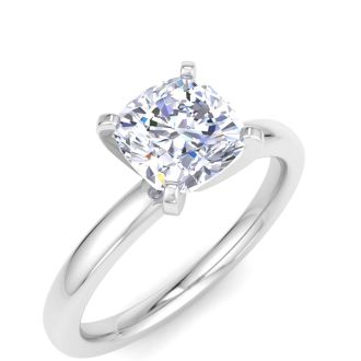 1 Carat Cushion Cut Lab Grown Diamond Ring In 14K White Gold, Solitaire