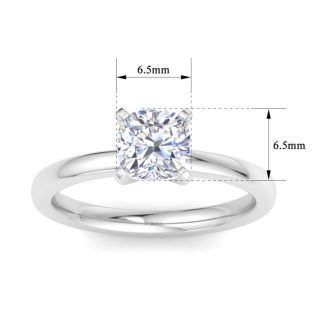1 Carat Cushion Cut Lab Grown Diamond Ring In 14K White Gold, Solitaire