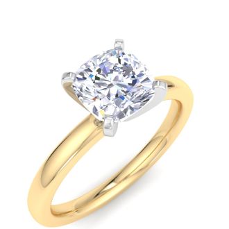 1 Carat Cushion Cut Lab Grown Diamond Ring In 14K Yellow Gold, Solitaire