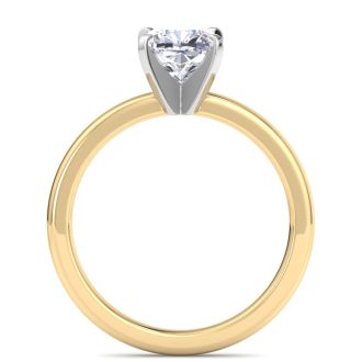 1 Carat Cushion Cut Lab Grown Diamond Ring In 14K Yellow Gold, Solitaire