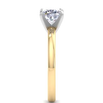 1 Carat Cushion Cut Lab Grown Diamond Ring In 14K Yellow Gold, Solitaire