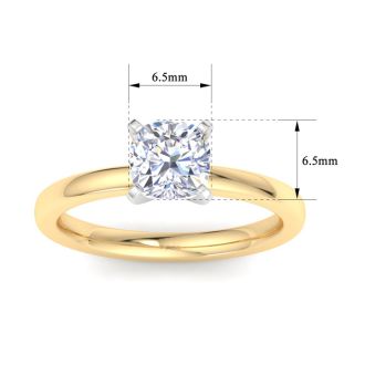 1 Carat Cushion Cut Lab Grown Diamond Ring In 14K Yellow Gold, Solitaire